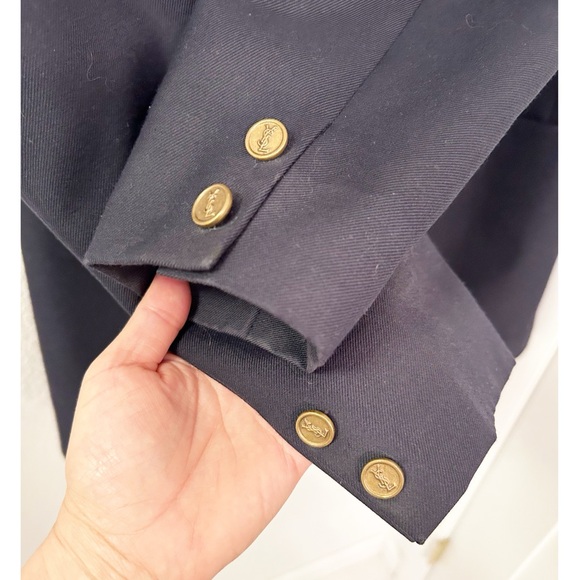 Vintage SAINT LAURENT Oversized Menβs NAVY blazer with Gold Logo buttons SZ: L - Picture 8 of 14